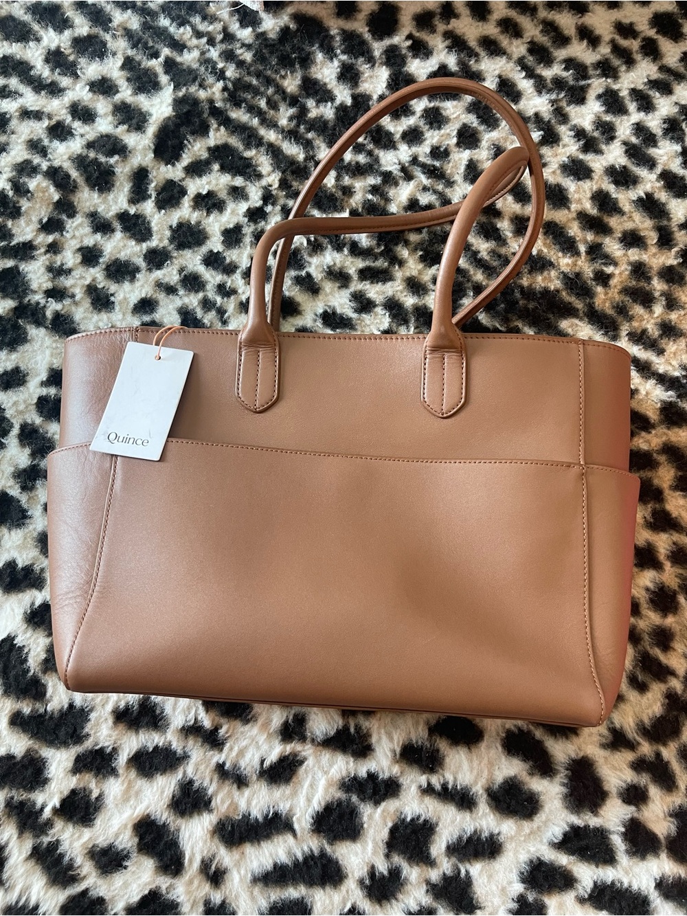 Quince Tan Leather Tote with Exterior Slip Pocket